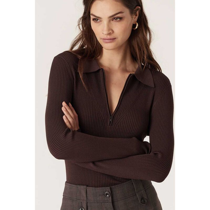 Cable Rib Knit Polo Zip Top image number 2
