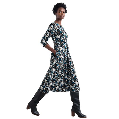 Seasalt Cornwall 3/4 Wild Bouquet Dress Swooping Birds Onyx