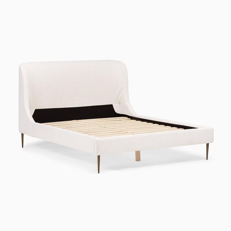 West Elm Lana Upholstered Bed Queen Chunky Boucle White image number 1