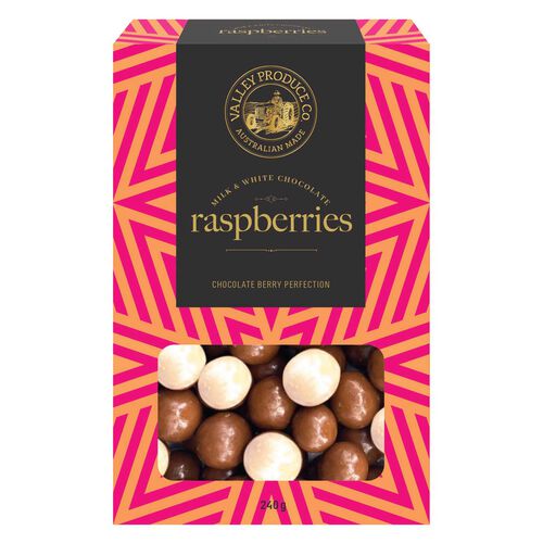 Valley Produce Co. Milk & White Chocolate Raspberries 220g