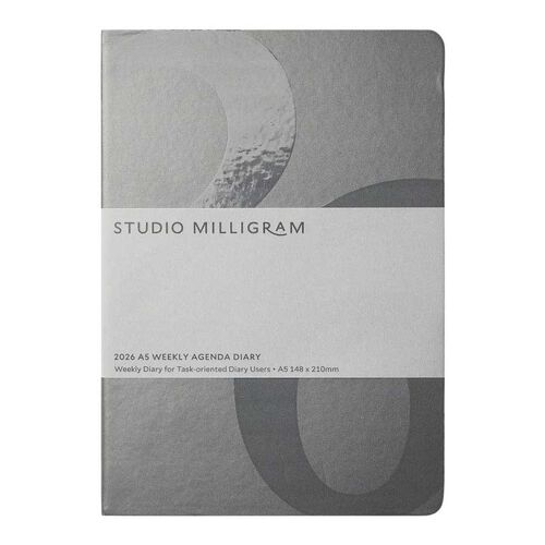 Studio Milligram A5 Charcoal Weekly Agenda Hard Cover Diary 2026