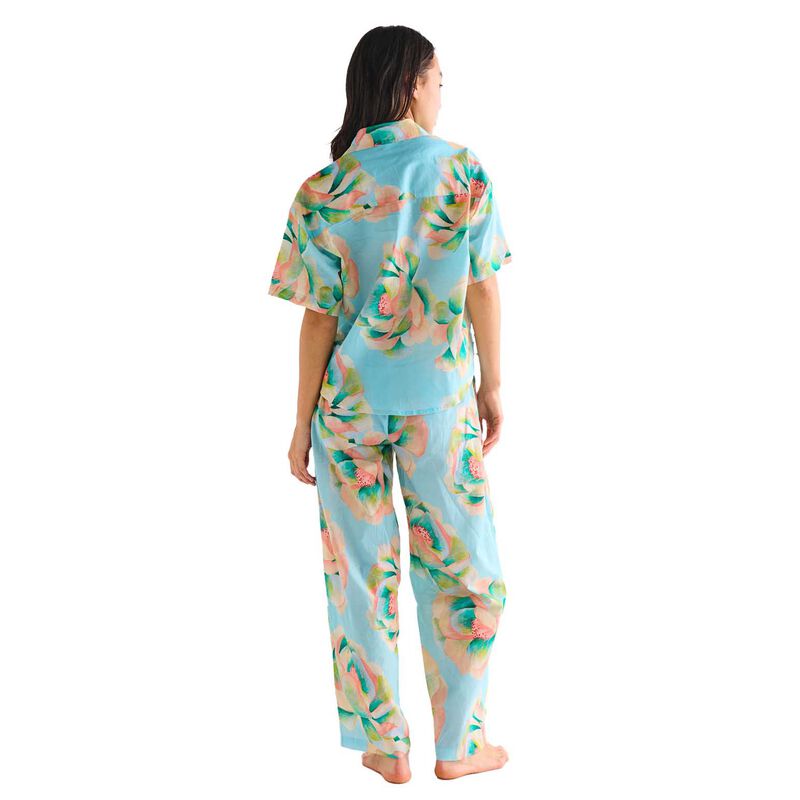 Kip&Co Big Beauty Floral Blue Adult Organic Cotton SS Shirt & Pant PJ Set image number 1