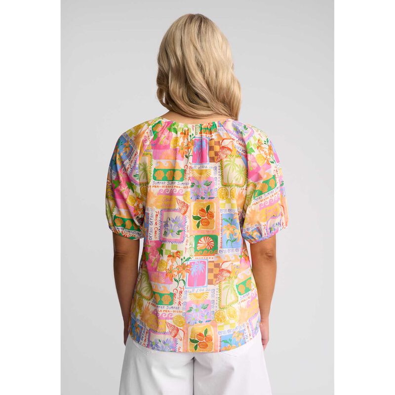 Vassalli Printed V Neck Top With Floaty Sleeve image number 1
