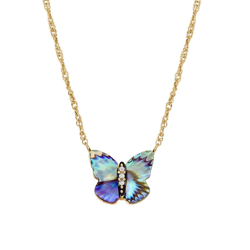 Fossil Sutton Butterfly Wings Multicolor Abalone Pendant Necklace image number 0