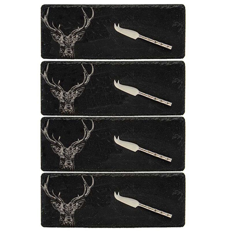 Selbrae House 4 Mini Slate Cheese Board & Knives  - Stag Prince image number 0