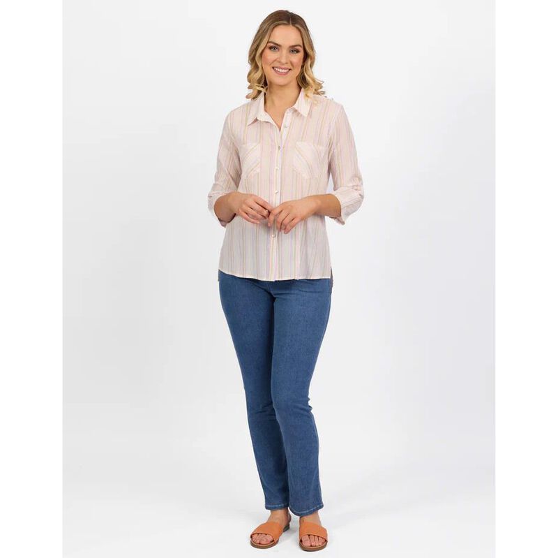 Vassalli Button Front Shirt With Tab Sleeve image number 7