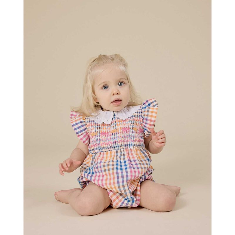 Goldie + Ace Rainbow Gingham Lani Smocked Romper image number 2