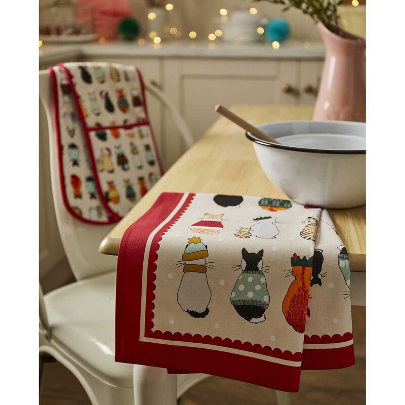 Ulster Weavers Christmas Cats In Waiting Tea Towel image number 1