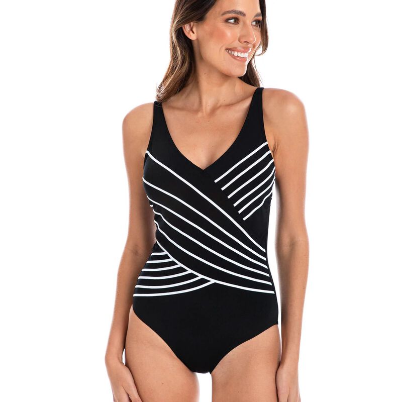 Togs Chlorine Resistant Crossover Binding Black One Piece image number 3