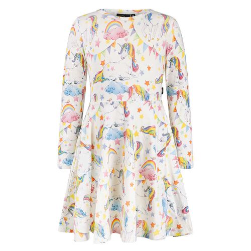 Rock Your Baby Unicorn Flags Long Sleeve Waisted Dress