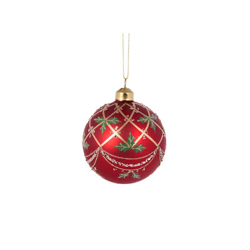 Holly & Ivy Intricate Red Check Holly Bauble image number 0