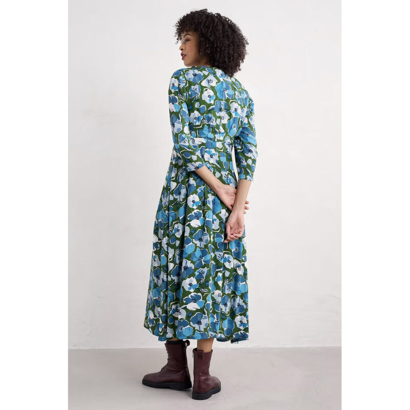 Seasalt Cornwall Etta Dress Paper Hellebores Forest Green image number 1