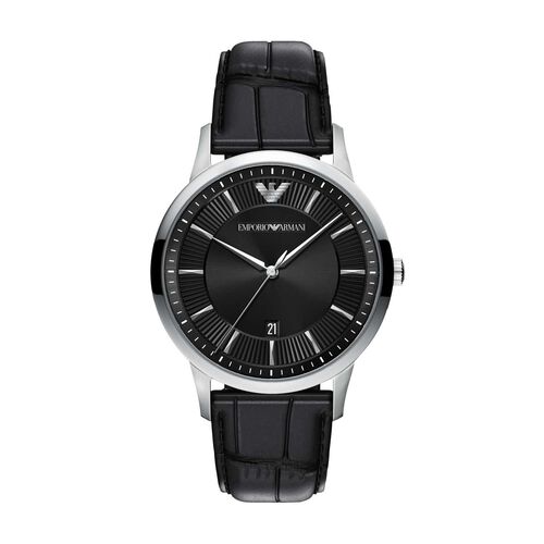 Emporio Armani Archetipo Three-Hand Black Leather Watch