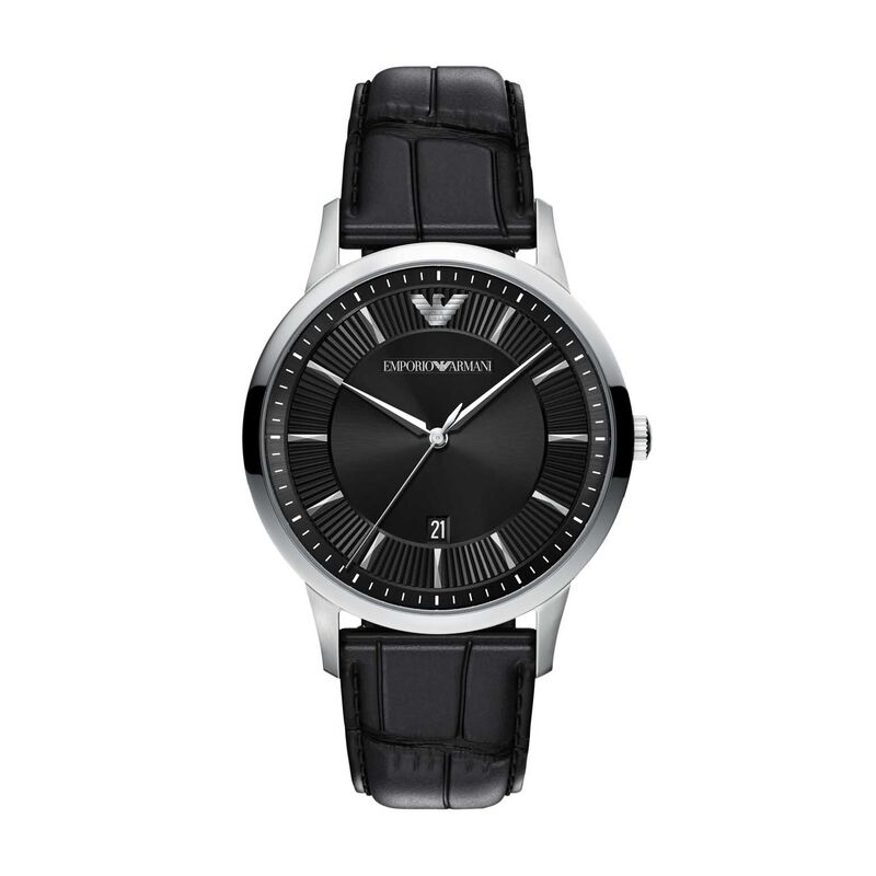 Emporio Armani Archetipo Three-Hand Black Leather Watch image number 0