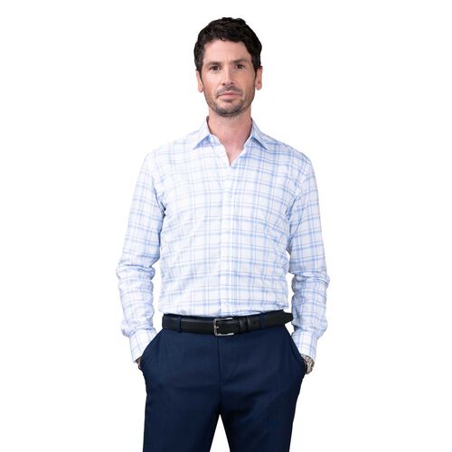Rembrandt London White & Blue Herringbone Check Shirt