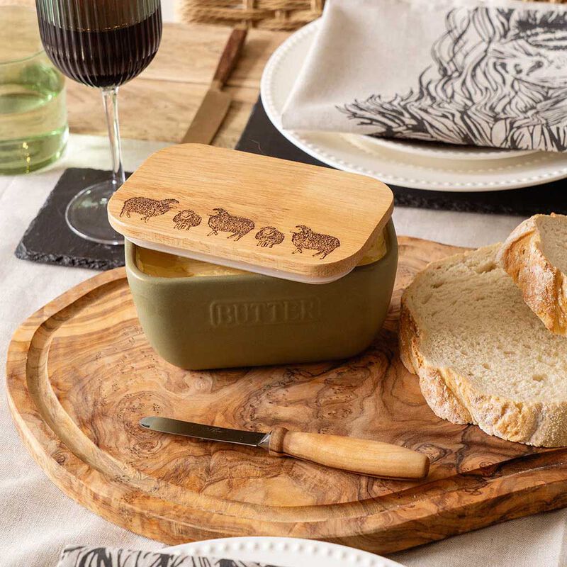 Selbrae House Sage Green Butter Dish - Sheep image number 1