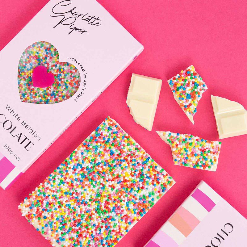 Charlotte Piper Belgian White Chocolate Bar with Sprinkles 100g image number 1