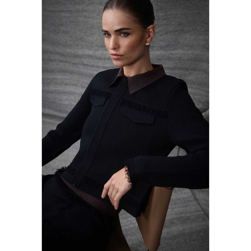 Cable Crepe Fringe Jacket image number 3