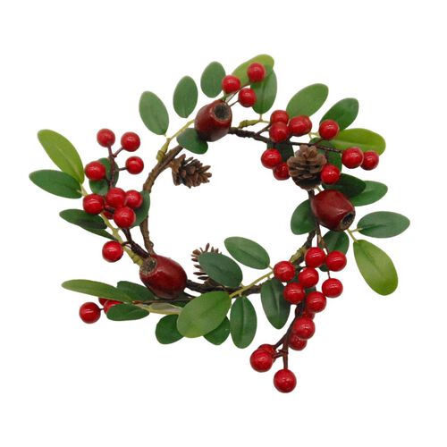 Candlering With Red Nut & Berry 4 Inch