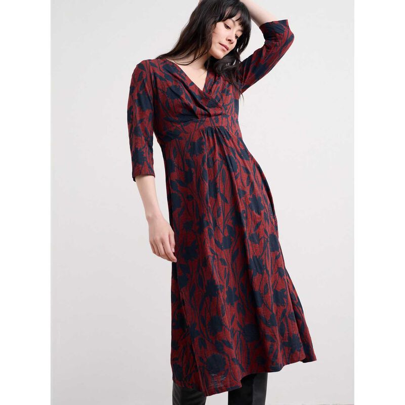 Seasalt Cornwall 3/4 Chapelle Dress Windswept Floral Burgundy image number 1
