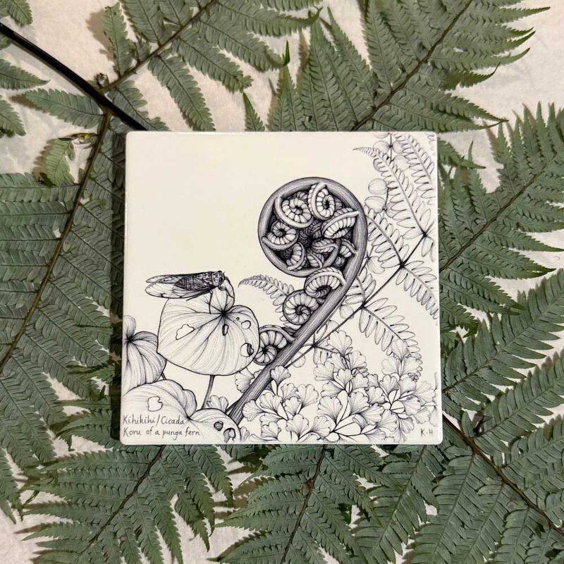 Katy Hayward Coaster - Kihikihi/Cicada & Koru Of A Punga Fern image number 1