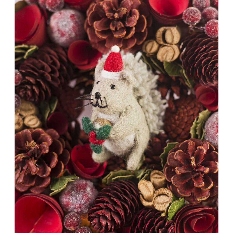 Amica Felt Grey Squirrel With Christmas Pudding 8cm image number 1