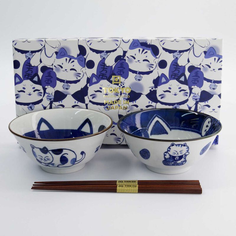Tokyo Design Studio Kawaii Cat Neko Bowl 2pc With Chopsticks Gift Boxed image number 2