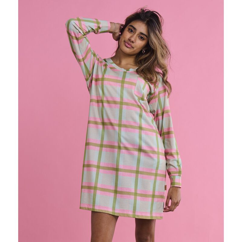 Kip&Co Pistachio Tartan Organic Cotton Long Sleeve Nightie image number 2