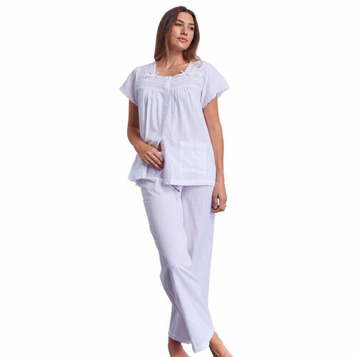 Cottonreal Leno Stripe Cap Sleeve Pj Set