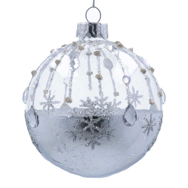 Gisela Graham Clear & Silver Jeweled Stripe Glass Ball image number 0