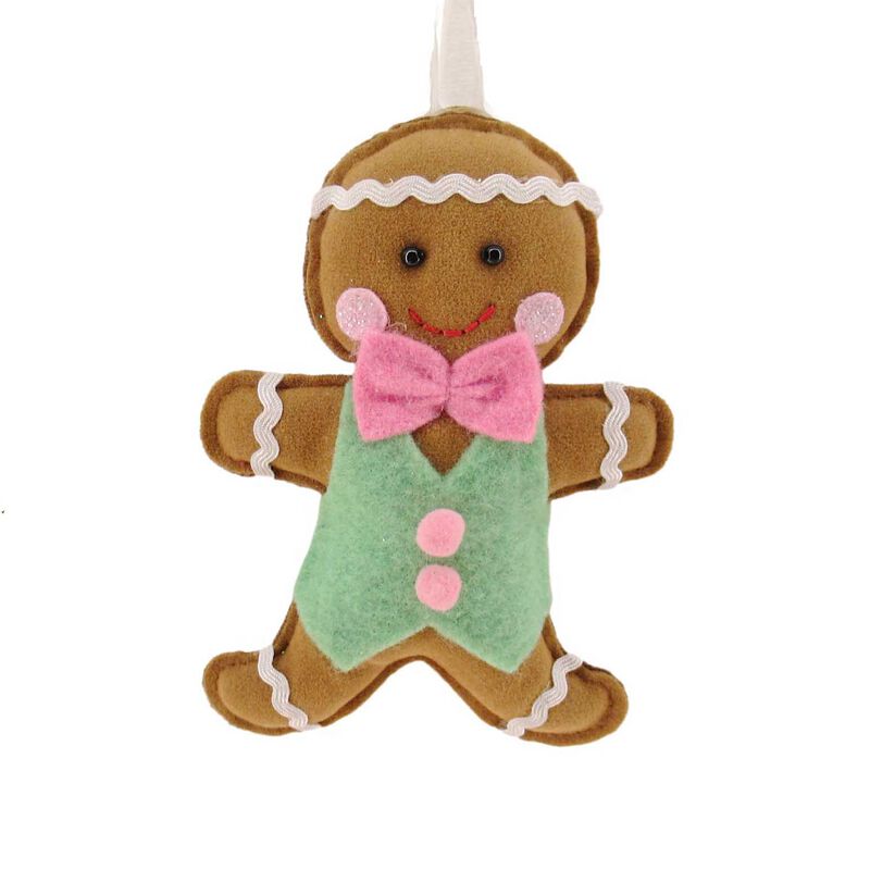 Felt Gingerbread Boy With Green Waistcoat 5.5 Inch image number 0