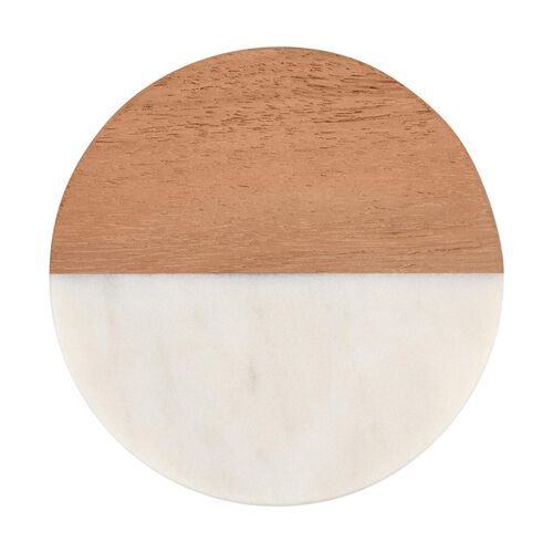 Maxwell & Williams Collective Round Marble & Acacia Coaster 10cm White