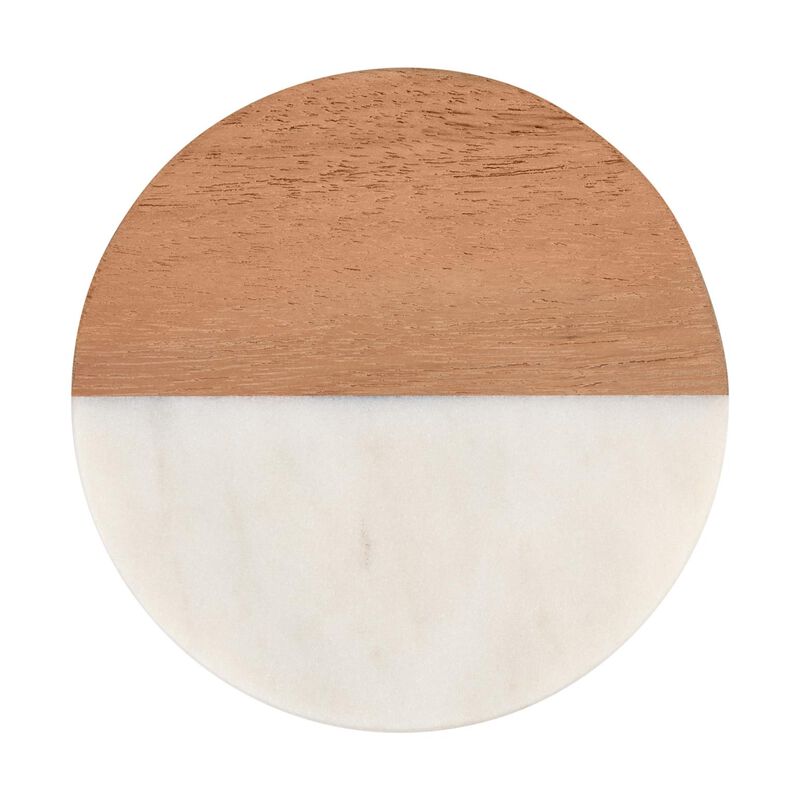 Maxwell & Williams Collective Round Marble & Acacia Coaster 10cm White image number 0