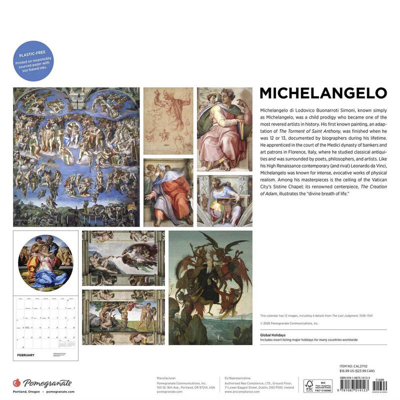 Pomegranate Michelangelo Wall Calendar 2027 image number 2