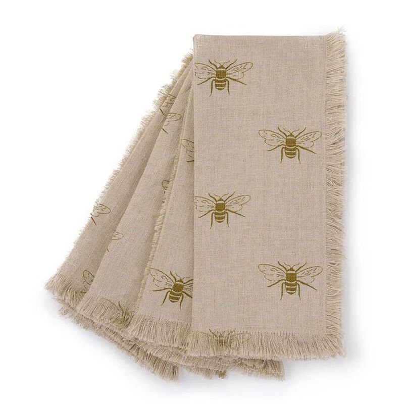 Sophie Allport Napkins Set Of 4 Linen Frayed Edge - Bees image number 0