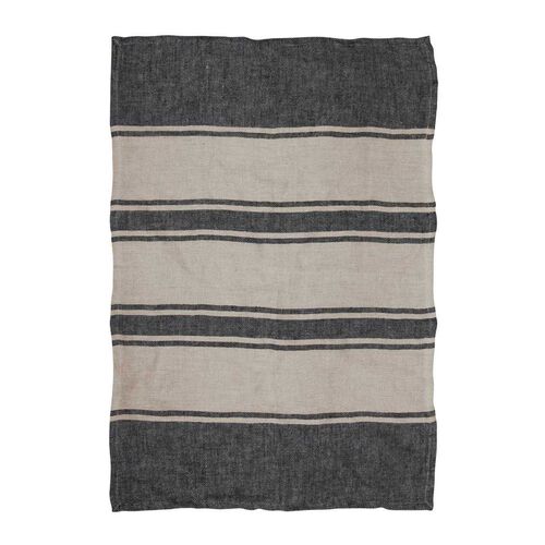 French Country Twill Tea Towel Charcoal with Natural Stripes