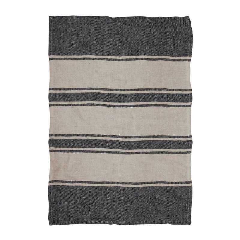 French Country Twill Tea Towel Charcoal with Natural Stripes image number 0