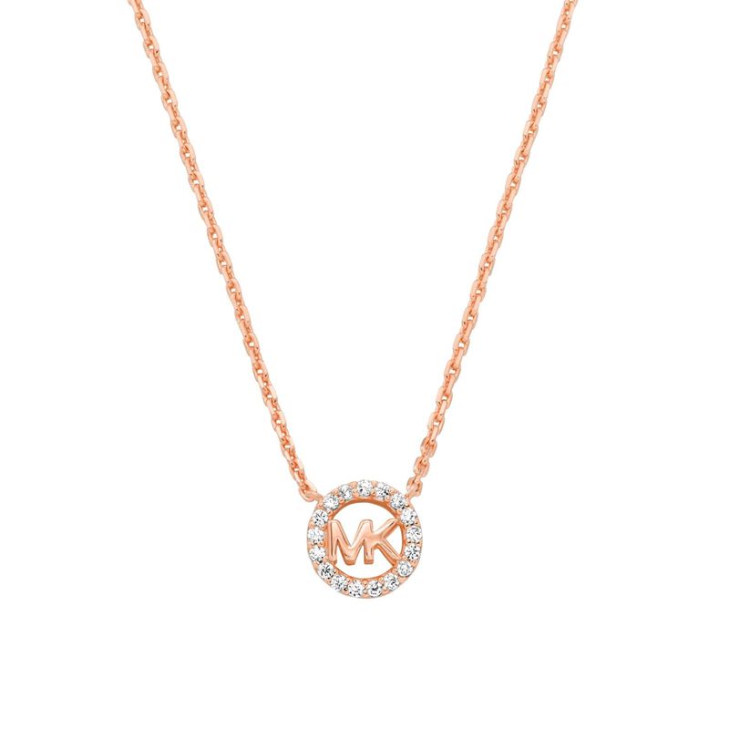 Michael Kors 14K Rose Gold Sterling Silver Logo Pendant Necklace image number 0