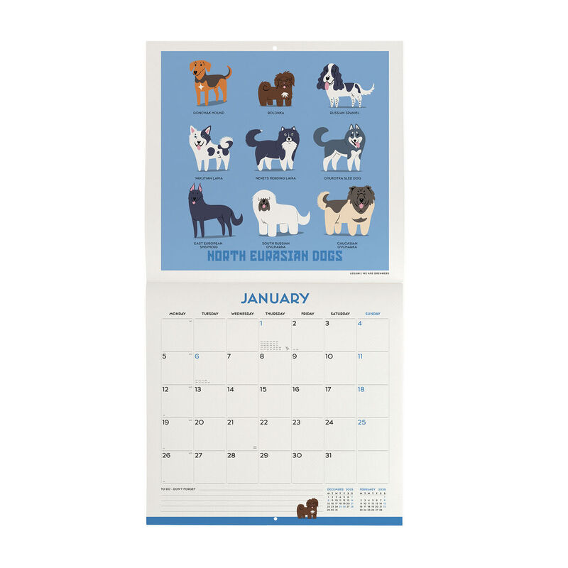 Legami Dogs Of The World 2026 Wall Calendar 30x29cm image number 1