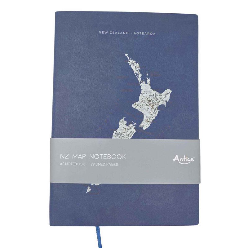 Kereru Design New Zealand Map PU A5 Navy Notebook image number 0