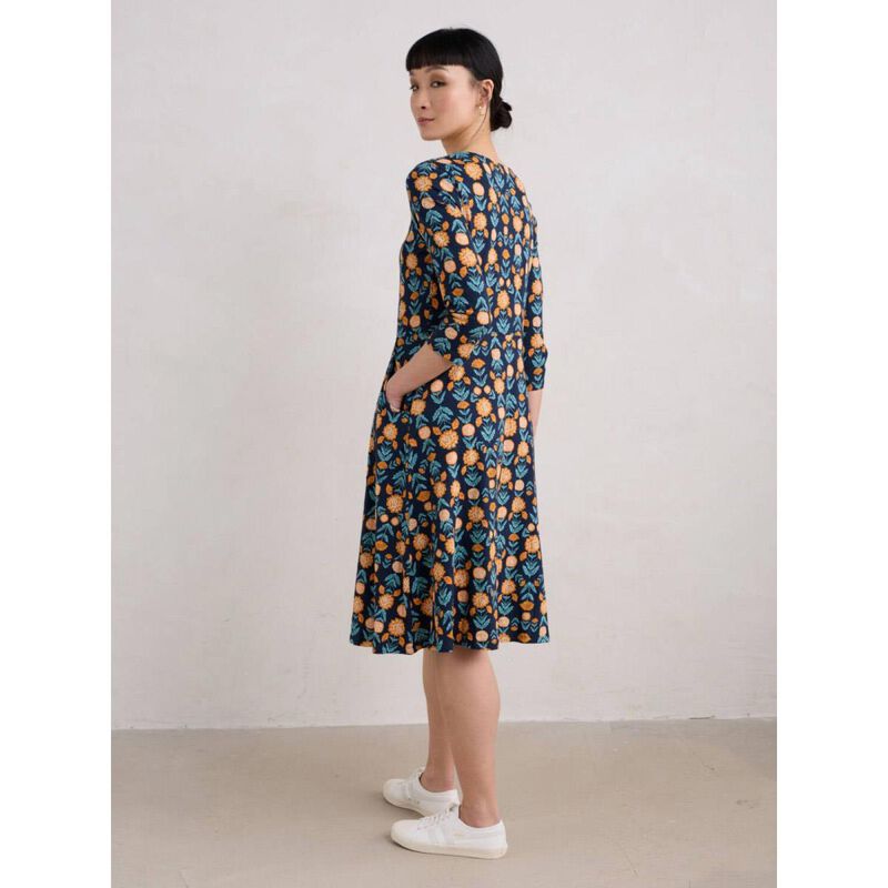 Seasalt Cornwall 3/4 Enor Dress Marigold Woodblock Maritime image number 1