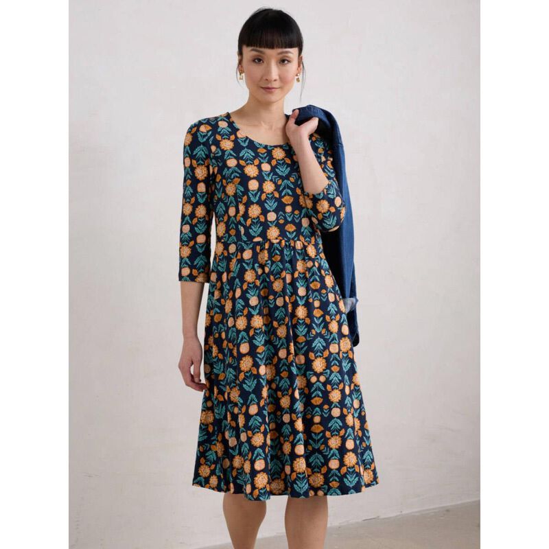 Seasalt Cornwall 3/4 Enor Dress Marigold Woodblock Maritime image number 3