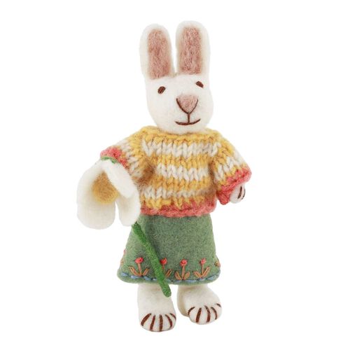 Gry & Sif Small White Girly Bunny with Skirt & Snowdrop