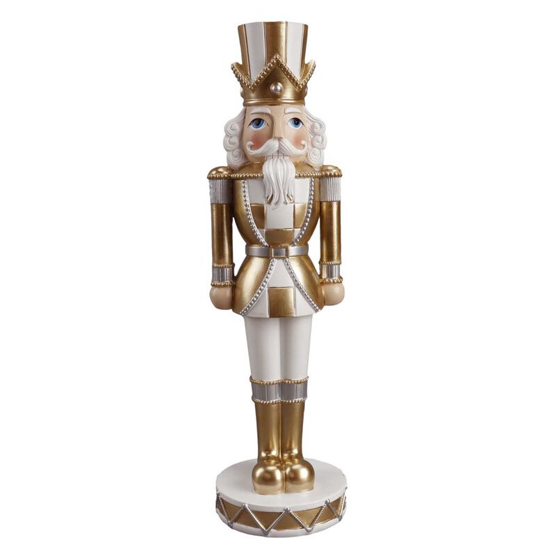 Resin Nutcracker White/Gold Striped Hat 34cm/13Inch image number 0