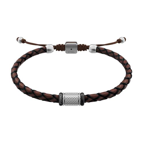 Fossil Machine Rondelles Brown Leather Station Bracelet