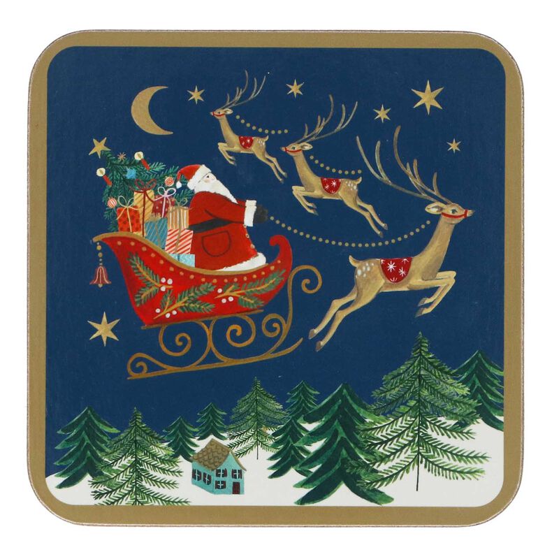 Gisela Graham Cork Based Coaster Nostalgia Sleigh 4 Pk image number 0