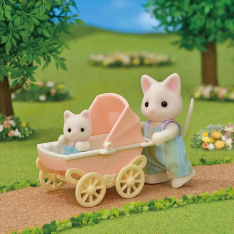 Sylvanian Families Floral Cat Father & Baby Carriage Set image number 2