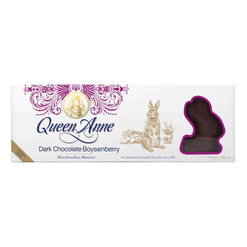 Queen Anne Dark Chocolate Boysenberry Marshmallow Easter Bunnies 200g image number 0