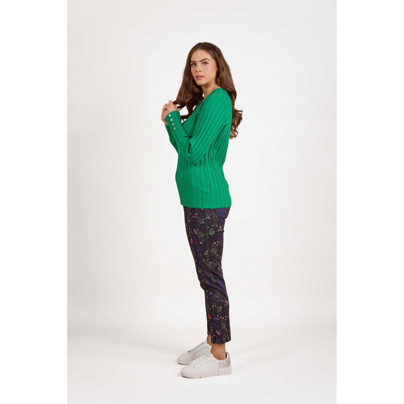 Vassalli Round Neck Ribbed Knit Jumper With Dome Cuff Detail image number 2