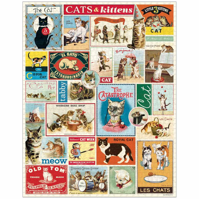 Cavallini Cats & Kittens 1000 Piece Vintage Puzzle image number 2